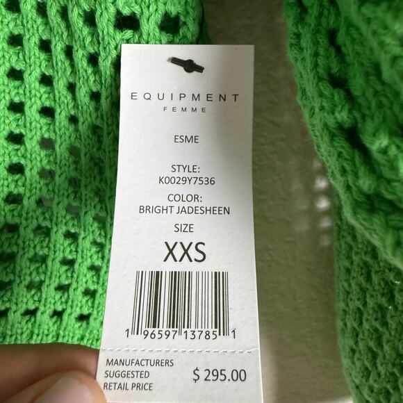Equipment Esme Cotton Open Crochet Knit Bright Green Sweater Size XXS - Picture 10 of 11